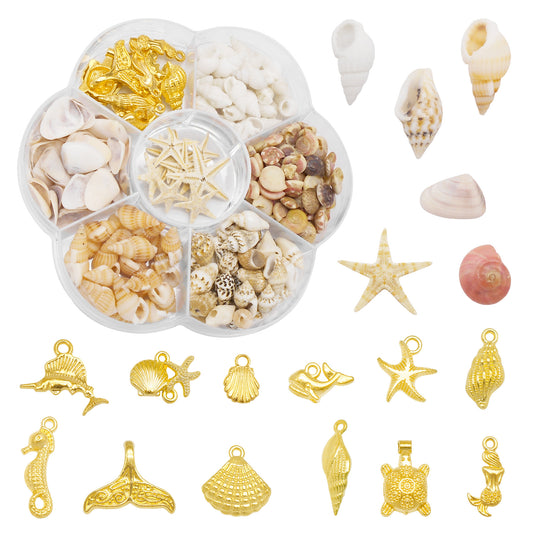1 Box 180 PCS Natural Starfish Sea Shells Conch Seashells for Ocean Beach Theme Party Decoration Jewelry Making Candle Crafts DIY Fish Tank Vase Filler Tiny Small  Flower Box