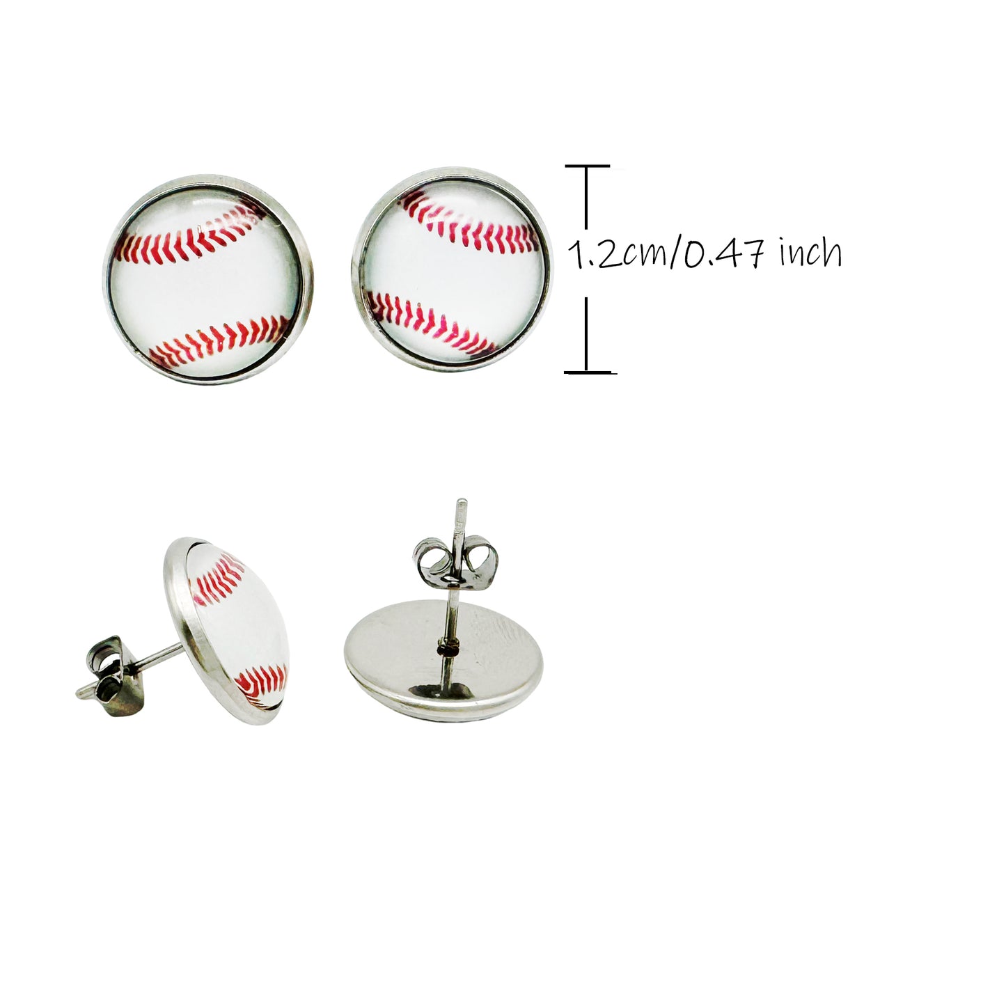 1 Pair Baseball Pattern Stud Ear, Stainless Steel Earrings Women Hypoallergenic Ear Piercing Jewelry for Daily Use