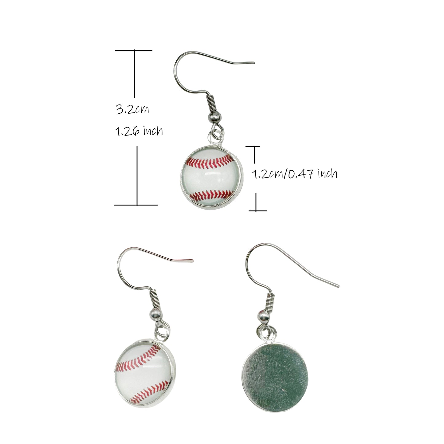 1 Pair Baseball Pattern Dangle Hook Earring Stainless Steel French Earring Hypoallergenic Women Ear Piercing Jewelry