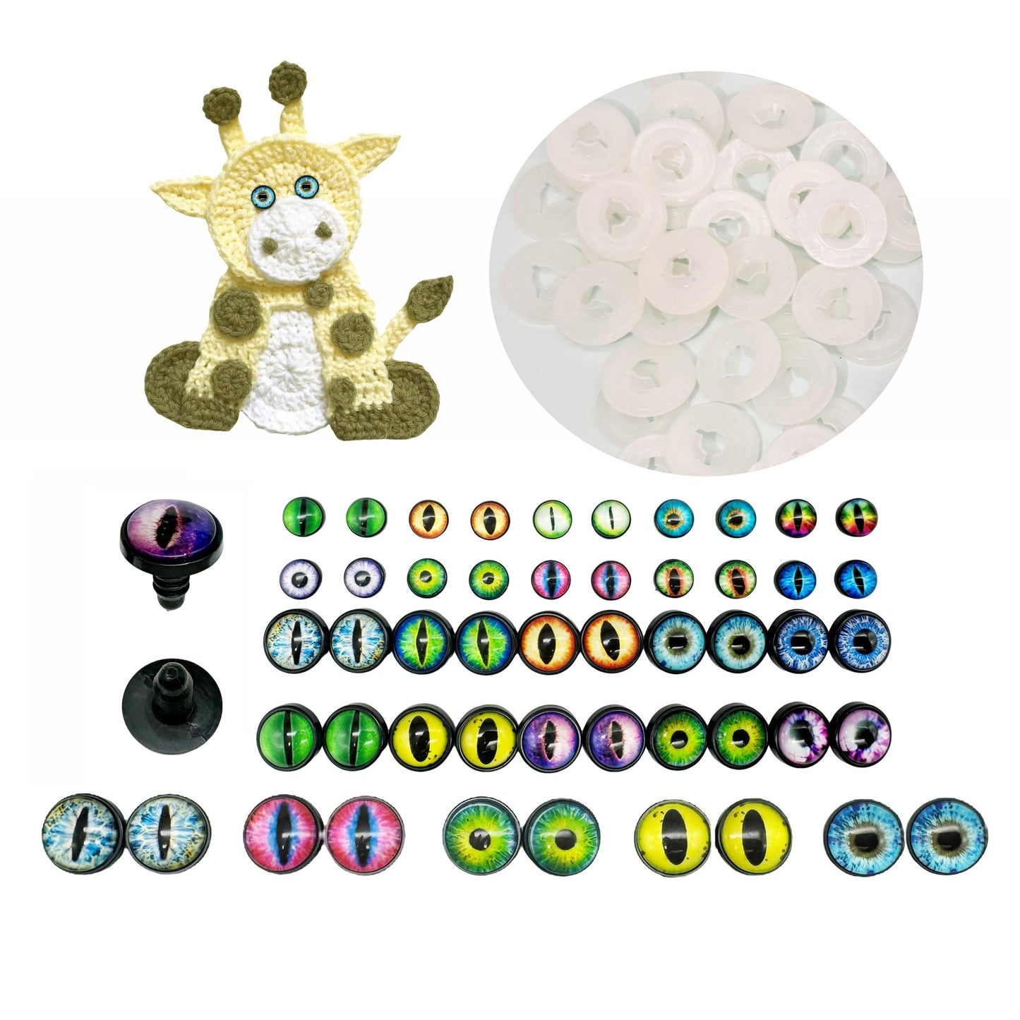 25Pairs Glass Eye Cabochons Round Animal Toy Eyes with Washers, Vertical Pupil Cat Lizard Eyes Flat Back Scrapbooking Dome Evil Dragon Eyes for Doll Decor DIY Craft Supplies 9mm 14mm 18mm
