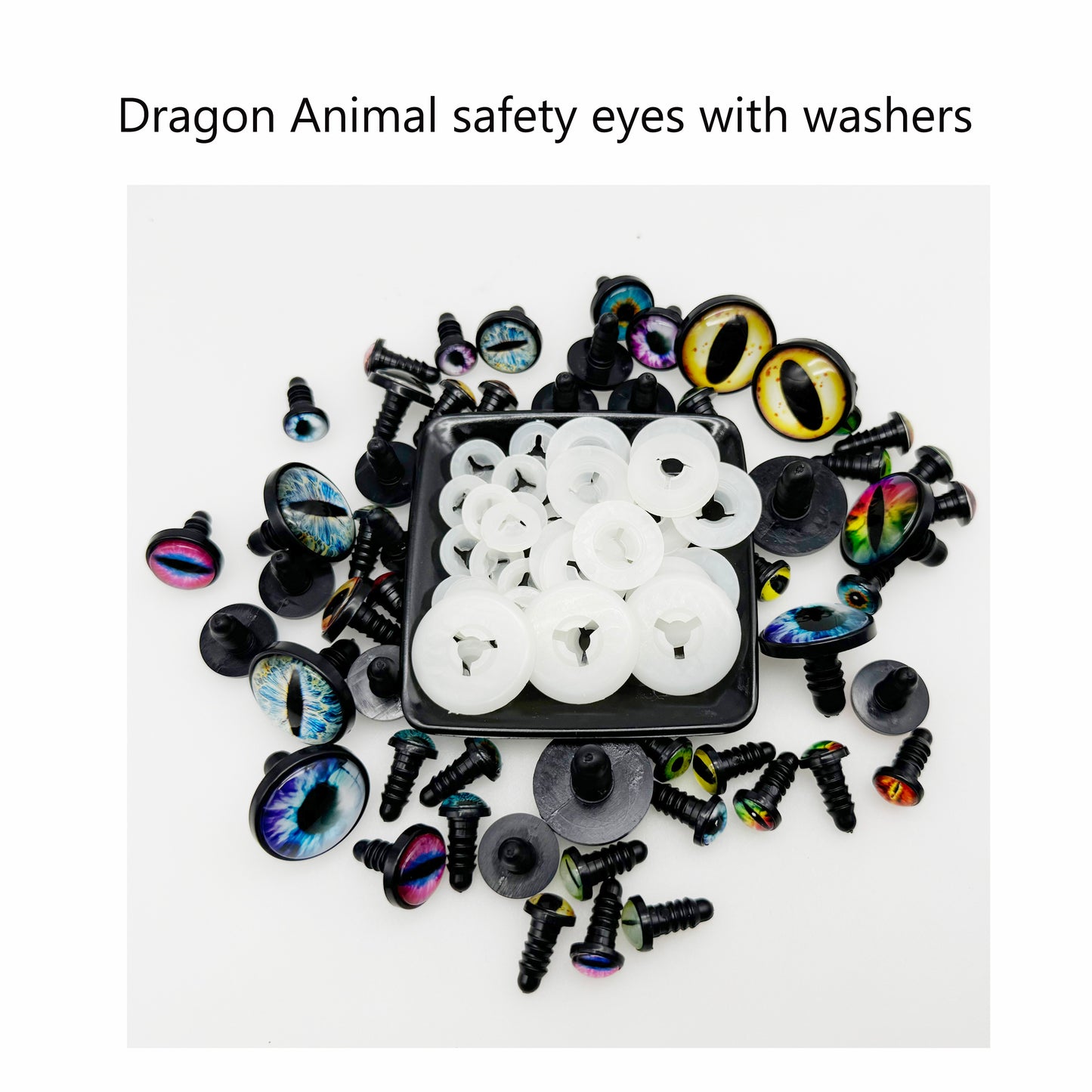 25Pairs 10/16/24mm Eye Scrapbook Cabochons Glass Animal Eyes with Base&Washers, Flat Back Dragon Dinosaur Eyes Round&Vertical Pupil Dog Cat Eyes for Toy Doll Decor Art Crafts Supplies