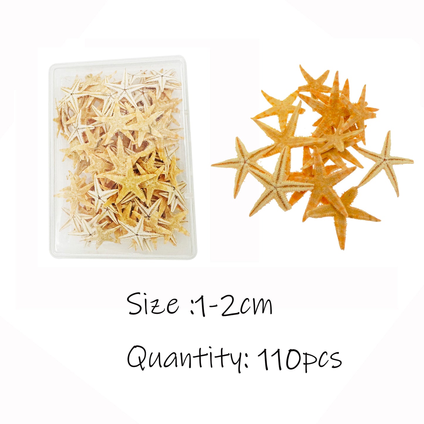 110 PCS Natural Starfish Tiny Small Sea Star Micro-Landscape Beach Wedding Nautical Ornament Shells Resin Craft DIY Vase Filler Accessory 0.39 to 0.78 inches