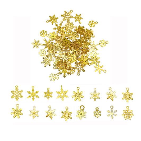 30PCS Color-Lasting Gold & Retro Silver Color Snowflake Charms Metal Winterflake Pendant for DIY Jewelry Accessories Art Craft Supplies Christmas Tree Decor