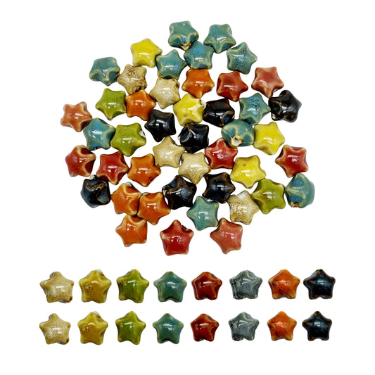 50pcs Mixed Star Ceramic Beads Spacer Loose Beads for Jewelry Necklace Bracelet Earring Making DIY Craft