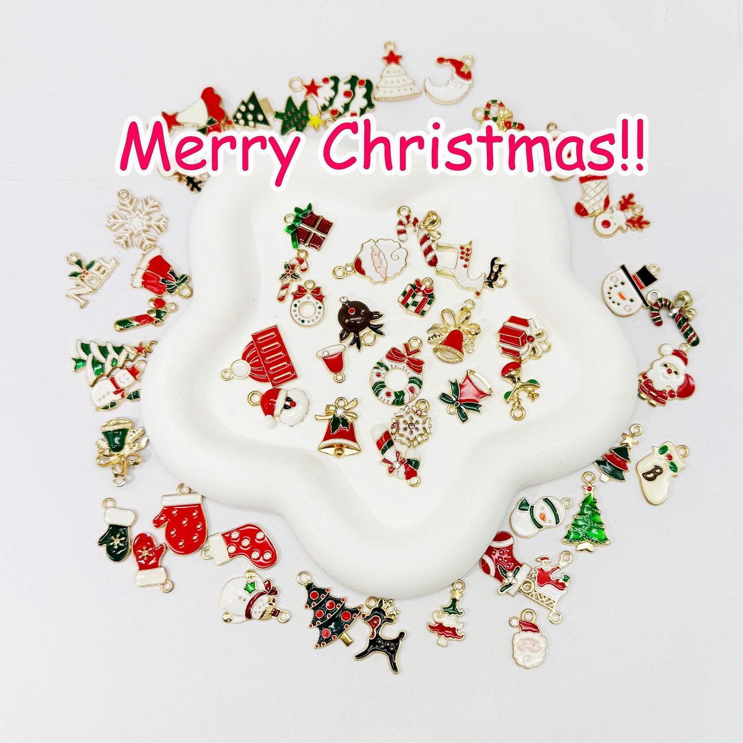 50PCS Christmas Theme Enamel Charms Alloy Snowman Elk Christmas Tree Gloves Pendants Party Decoration Jewelry Making Supplies Crafts Decor