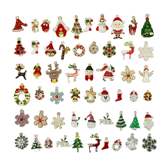 60PCS Mixed Christmas Charm Alloy Enamel Pendants for Necklace Earring Bracelet Jewelry Making Holiday Decoration Craft DIY