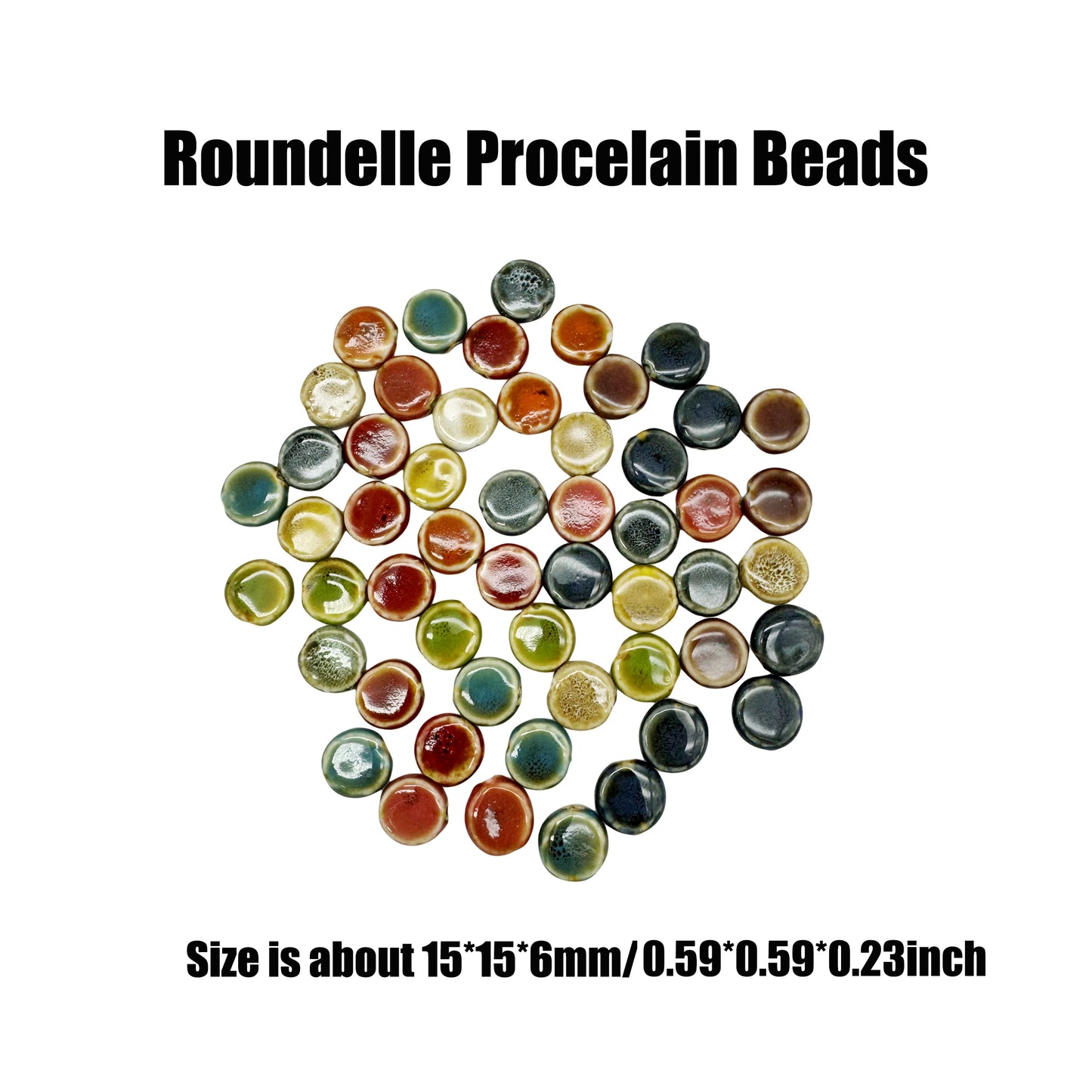 20PCS 15*15*6mm Flat Ceramic Loose Beads Enamel Round Porcelain Spacer Beads 3mm Hole Necklace Bracelet Making Accessories DIY Crafts Jewelry Supplies