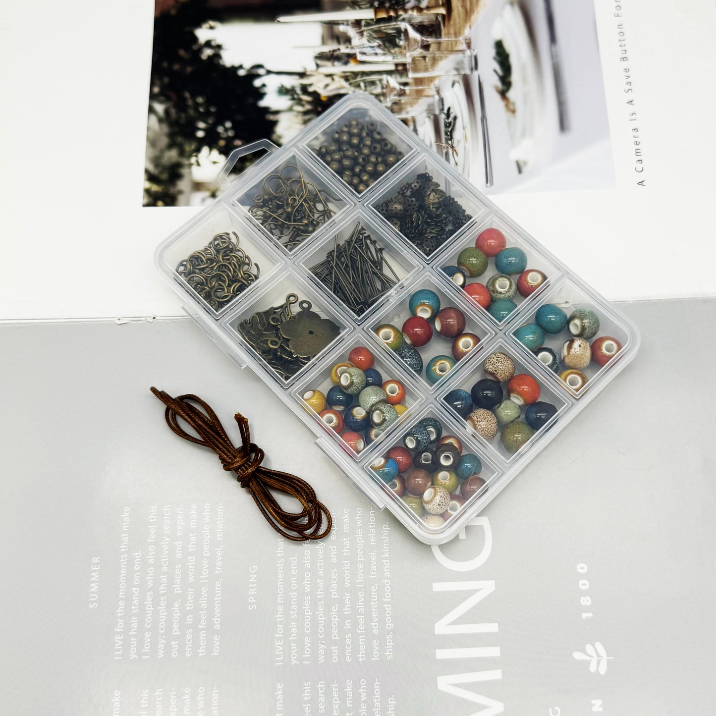 392PCS Jewelry Findings Multi-Color 8/10mm Enamel Ceramic Beads Tiny Alloy Bead for Necklace Bracelet Earring Making, Metal Flower Leaf Charms Jump Rings Bead Caps for DIY Crafts Supplies