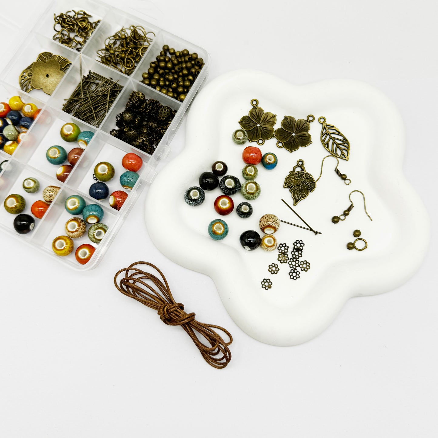 392PCS Jewelry Findings Multi-Color 8/10mm Enamel Ceramic Beads Tiny Alloy Bead for Necklace Bracelet Earring Making, Metal Flower Leaf Charms Jump Rings Bead Caps for DIY Crafts Supplies