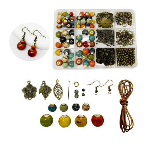 392PCS Jewelry Findings Multi-Color 8/10mm Enamel Ceramic Beads Tiny Alloy Bead for Necklace Bracelet Earring Making, Metal Flower Leaf Charms Jump Rings Bead Caps for DIY Crafts Supplies