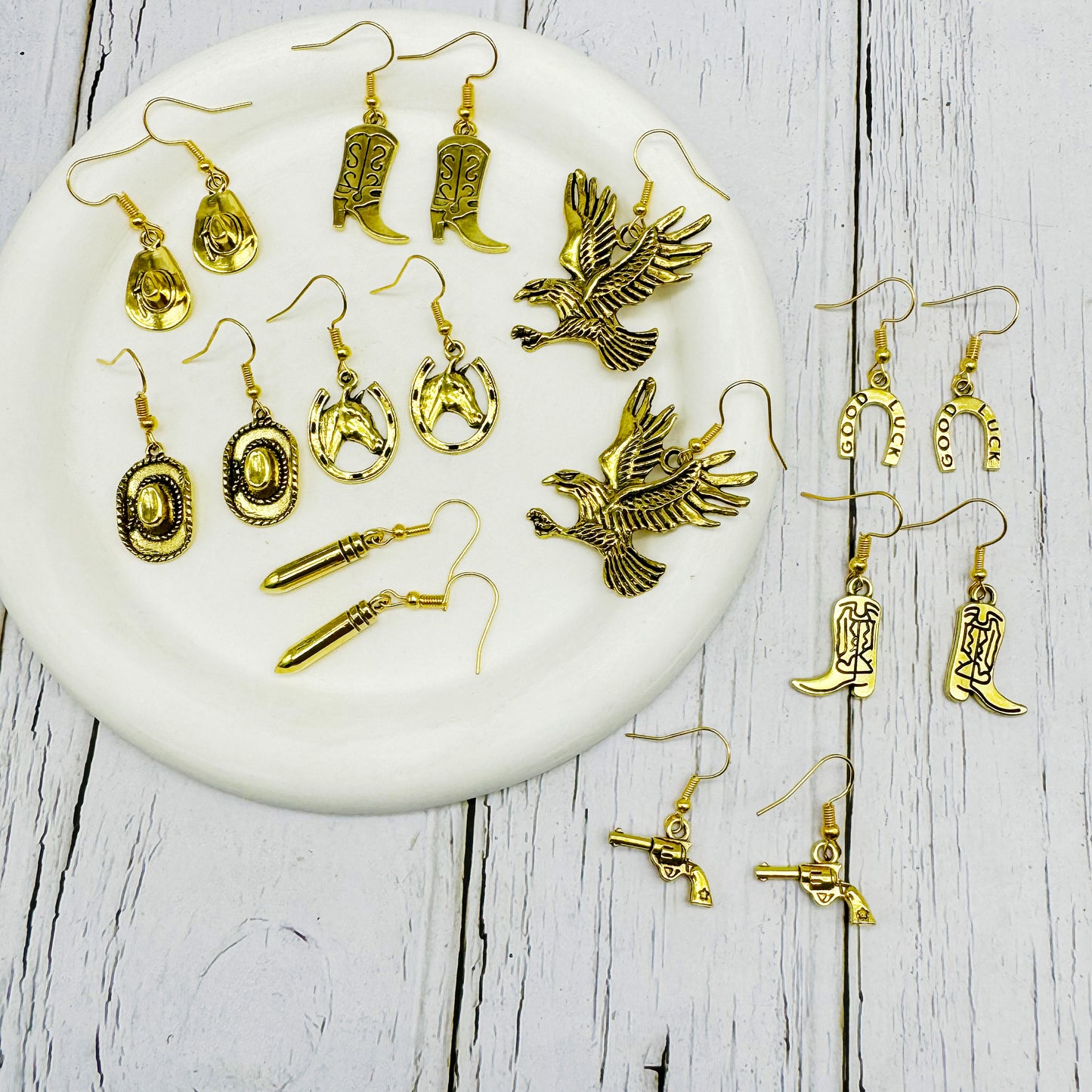 1/9 Pairs Western Cowboy Drop Earrings Antique Gold Color Bulk Alloy Boot Gun Hat Eagles Dangle Earrings for Women Cowgirl Gifts