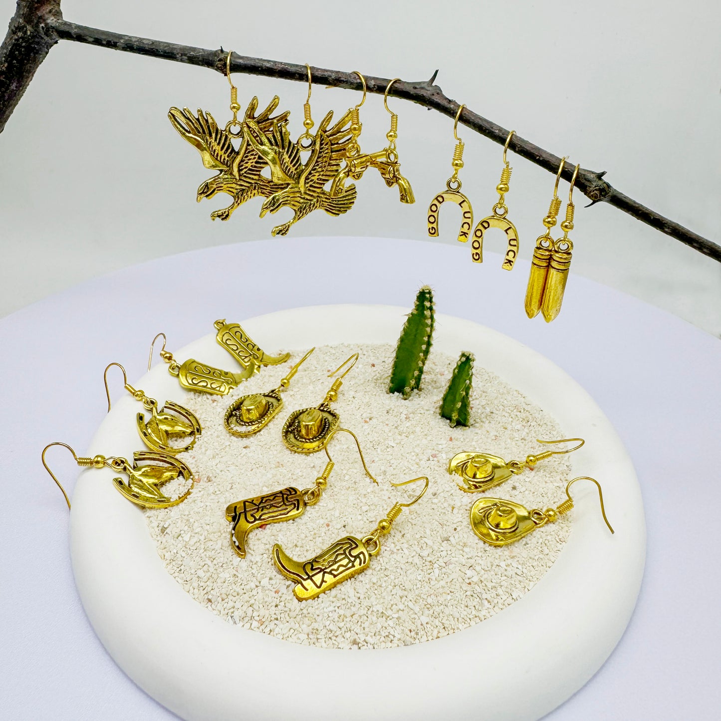 1/9 Pairs Western Cowboy Drop Earrings Antique Gold Color Bulk Alloy Boot Gun Hat Eagles Dangle Earrings for Women Cowgirl Gifts