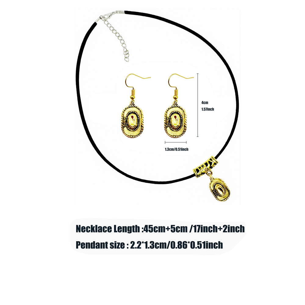 1 Set Retro Gold Color Alloy Western Cowboy Style Necklace & Earring, Hats Eagles Gun Shaped Jewelry, Cowgirl Daily Decoration Women Ladies Gifts