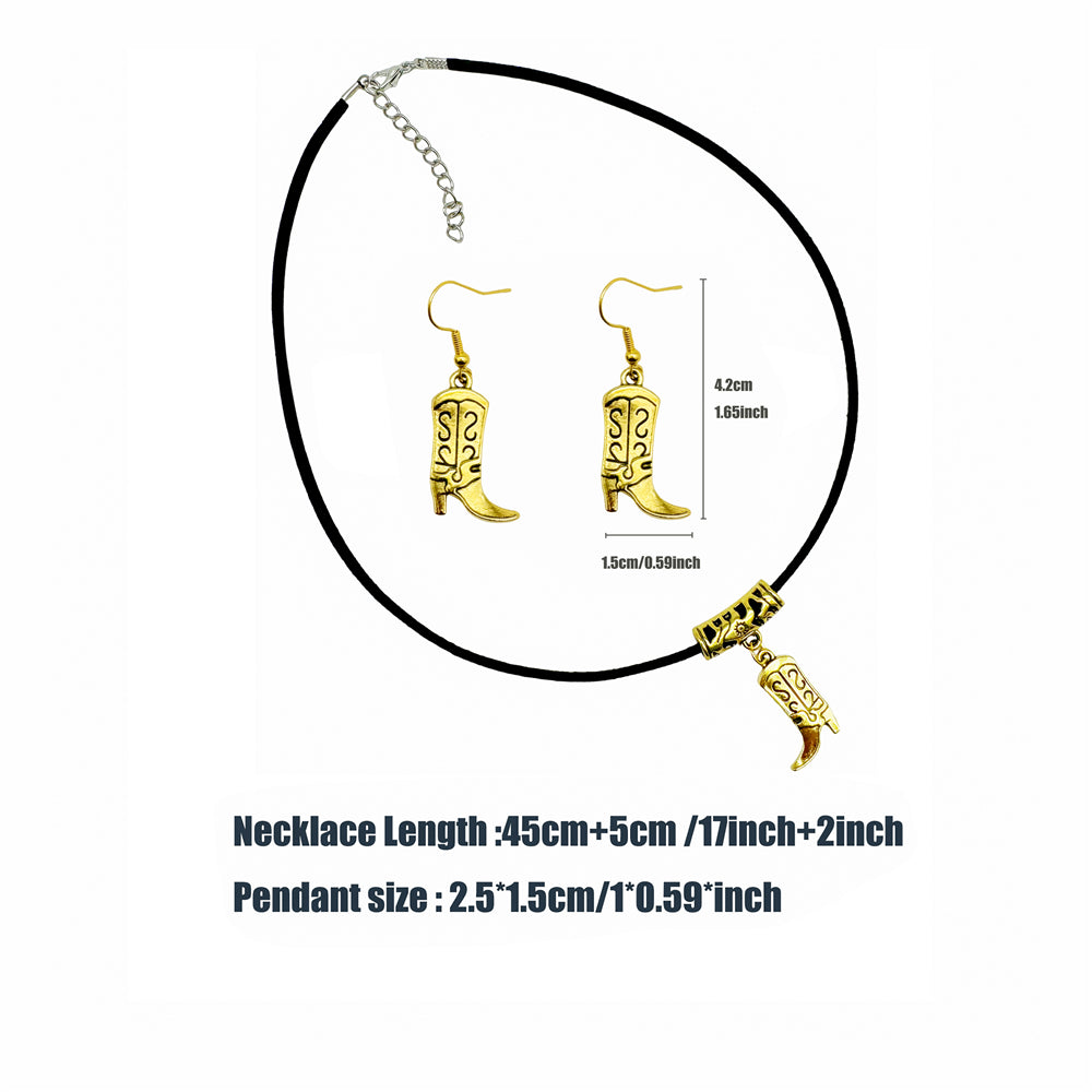 1 Set Retro Gold Color Alloy Western Cowboy Style Necklace & Earring, Hats Eagles Gun Shaped Jewelry, Cowgirl Daily Decoration Women Ladies Gifts