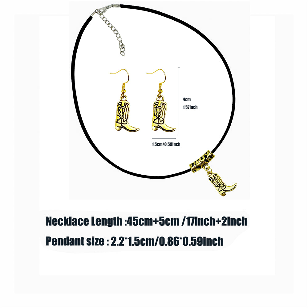 1 Set Retro Gold Color Alloy Western Cowboy Style Necklace & Earring, Hats Eagles Gun Shaped Jewelry, Cowgirl Daily Decoration Women Ladies Gifts