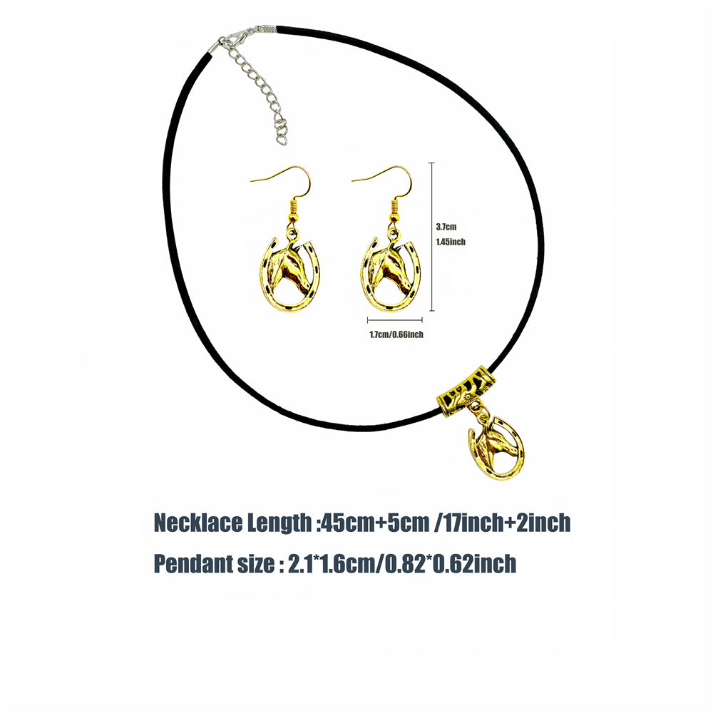 1 Set Retro Gold Color Alloy Western Cowboy Style Necklace & Earring, Hats Eagles Gun Shaped Jewelry, Cowgirl Daily Decoration Women Ladies Gifts
