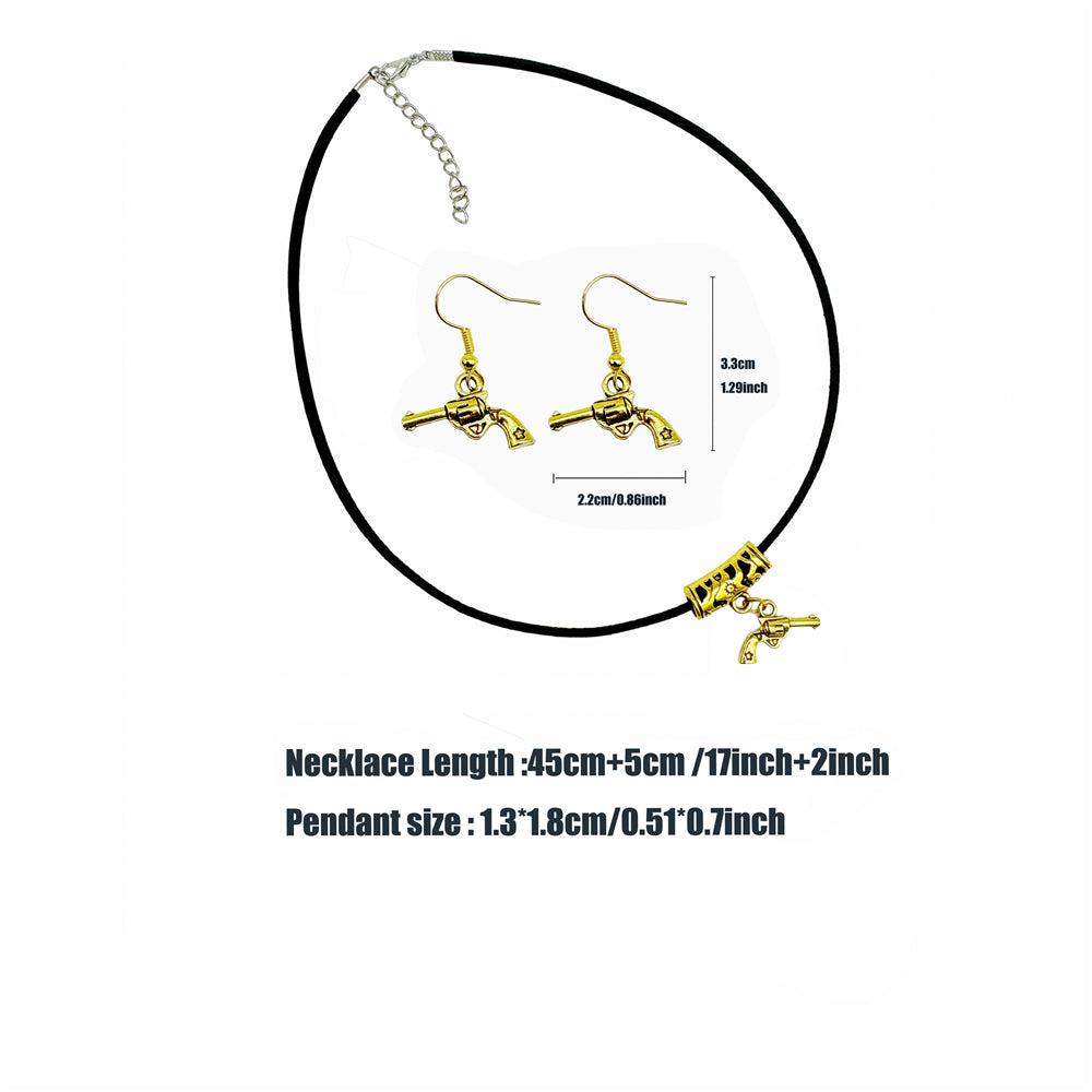 1 Set Retro Gold Color Alloy Western Cowboy Style Necklace & Earring, Hats Eagles Gun Shaped Jewelry, Cowgirl Daily Decoration Women Ladies Gifts