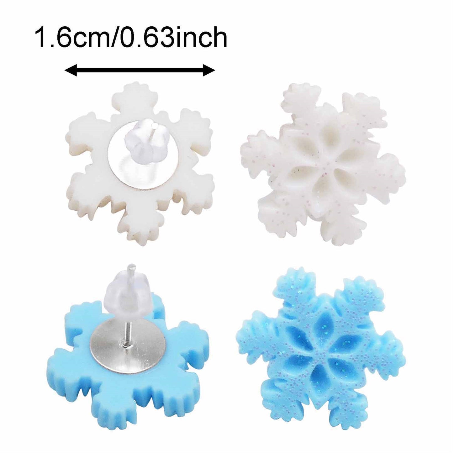 1/2 Pairs 16mm Snowflake Ear Stud with Transparent Plum Blossom Shaped Silicone Earring Back Resin Earrings Women Girls Hypoallergenic Earring Piercing Jewelry