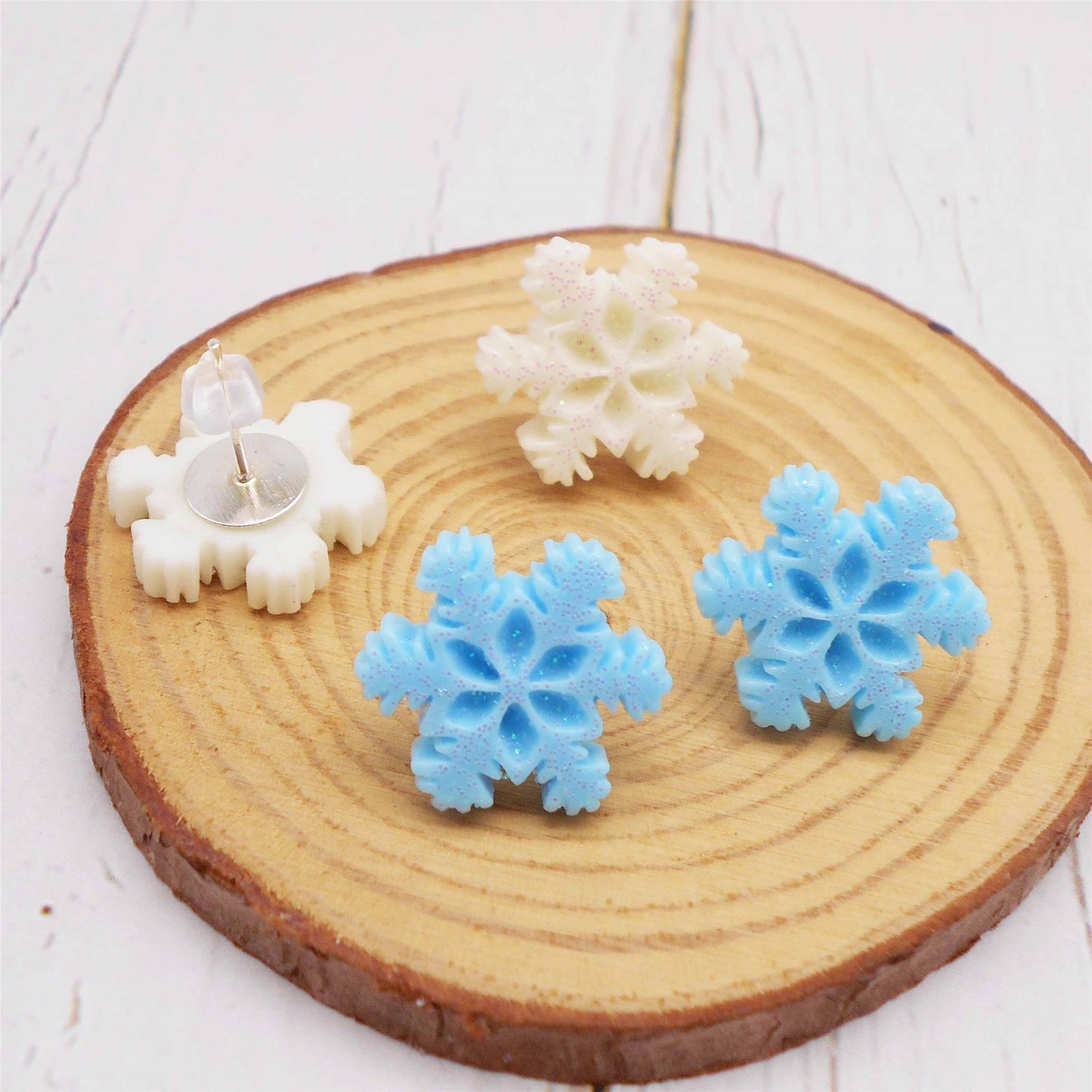 1/2 Pairs 16mm Snowflake Ear Stud with Transparent Plum Blossom Shaped Silicone Earring Back Resin Earrings Women Girls Hypoallergenic Earring Piercing Jewelry