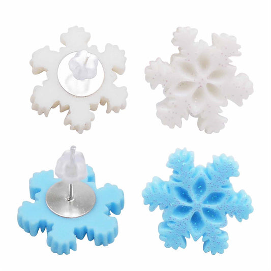 1/2 Pairs 16mm Snowflake Ear Stud with Transparent Plum Blossom Shaped Silicone Earring Back Resin Earrings Women Girls Hypoallergenic Earring Piercing Jewelry