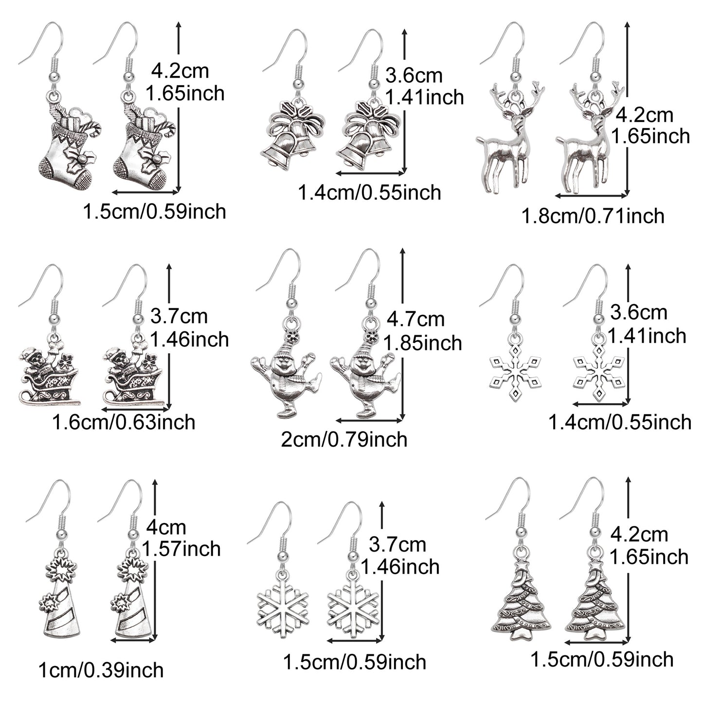 1 Pair Retro Silver Christmas Style Hook Earrings Alloy Elk Snowflake Christmas Tree Dangle Earrings Birthday&Festival Gifts Women Ladies Hypoallergenic Ear Jewelry for Daily Use