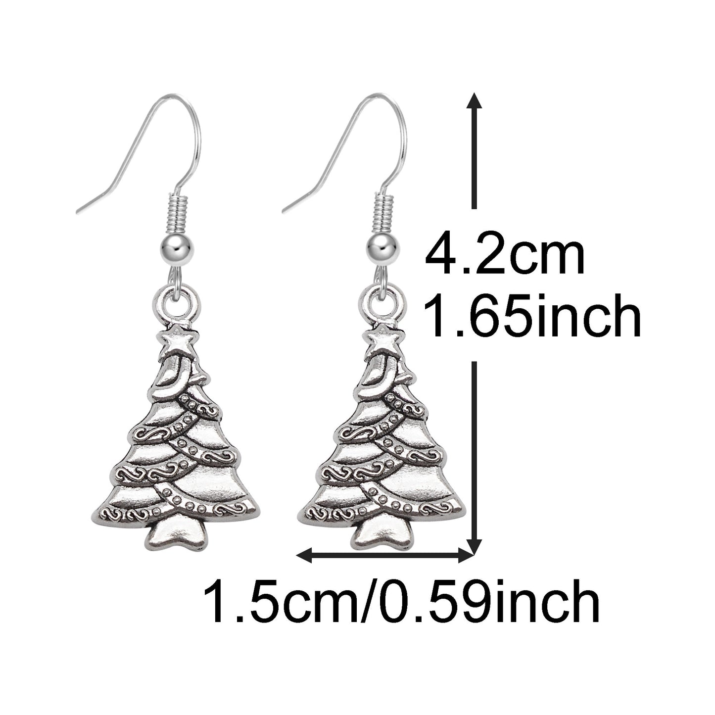 1 Pair Retro Silver Christmas Style Hook Earrings Alloy Elk Snowflake Christmas Tree Dangle Earrings Birthday&Festival Gifts Women Ladies Hypoallergenic Ear Jewelry for Daily Use