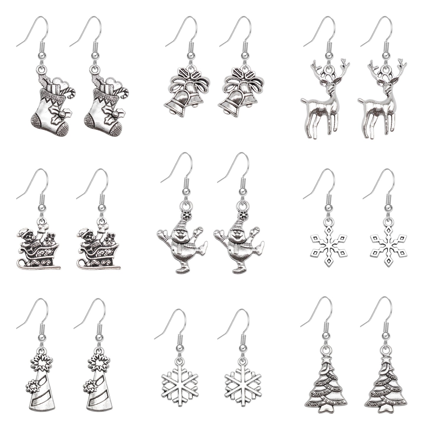 1 Pair Retro Silver Christmas Style Hook Earrings Alloy Elk Snowflake Christmas Tree Dangle Earrings Birthday&Festival Gifts Women Ladies Hypoallergenic Ear Jewelry for Daily Use