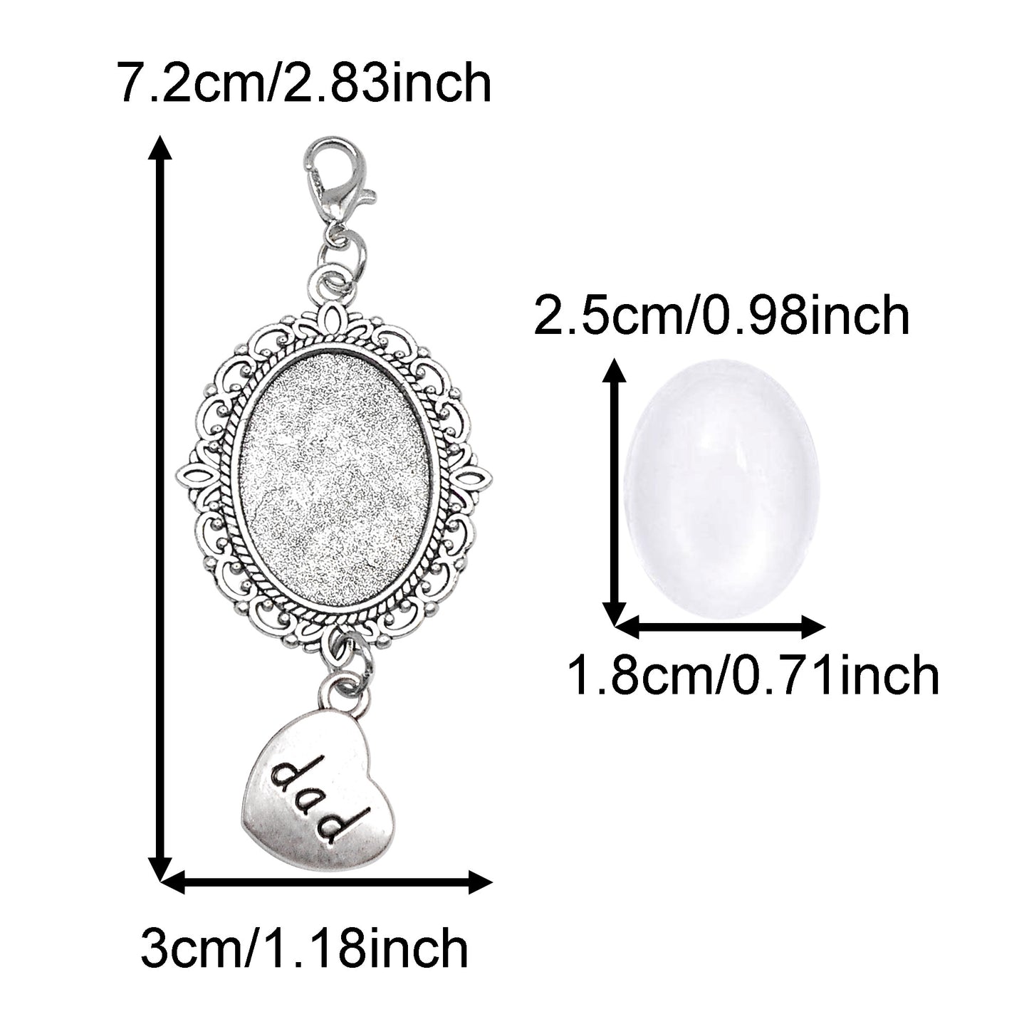1/2 PCS 72*30mm Alloy Bezel Memorial Photo Setting Tray Love Heart Dangle Pendant Silver Blank Base Charms with Glass Cabochons for Inlay Dad Mom Souvenir Photo