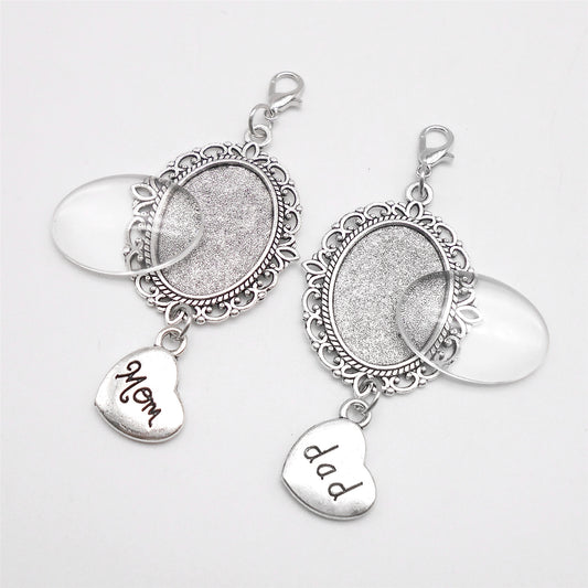 1/2 PCS 72*30mm Alloy Bezel Memorial Photo Setting Tray Love Heart Dangle Pendant Silver Blank Base Charms with Glass Cabochons for Inlay Dad Mom Souvenir Photo