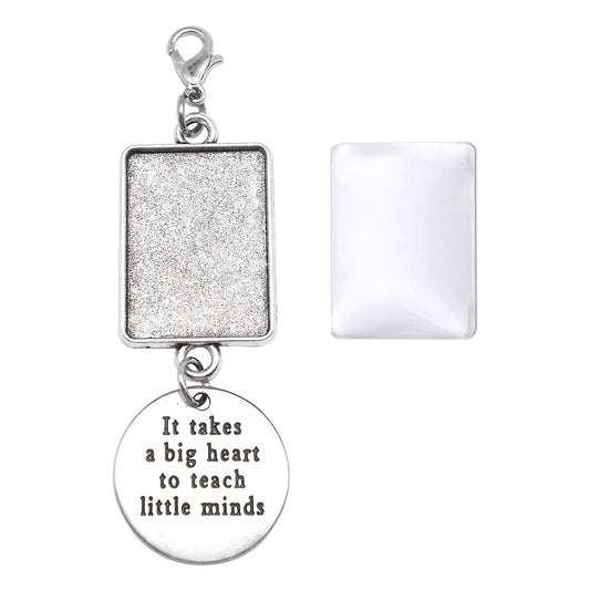 1 Piece 74*22mm Alloy Base Blank Photo Setting Tray Square Bezel Silver Pendant with Glass Cabochons for DIY Jewelry Making Bachelor's Cap Decpr