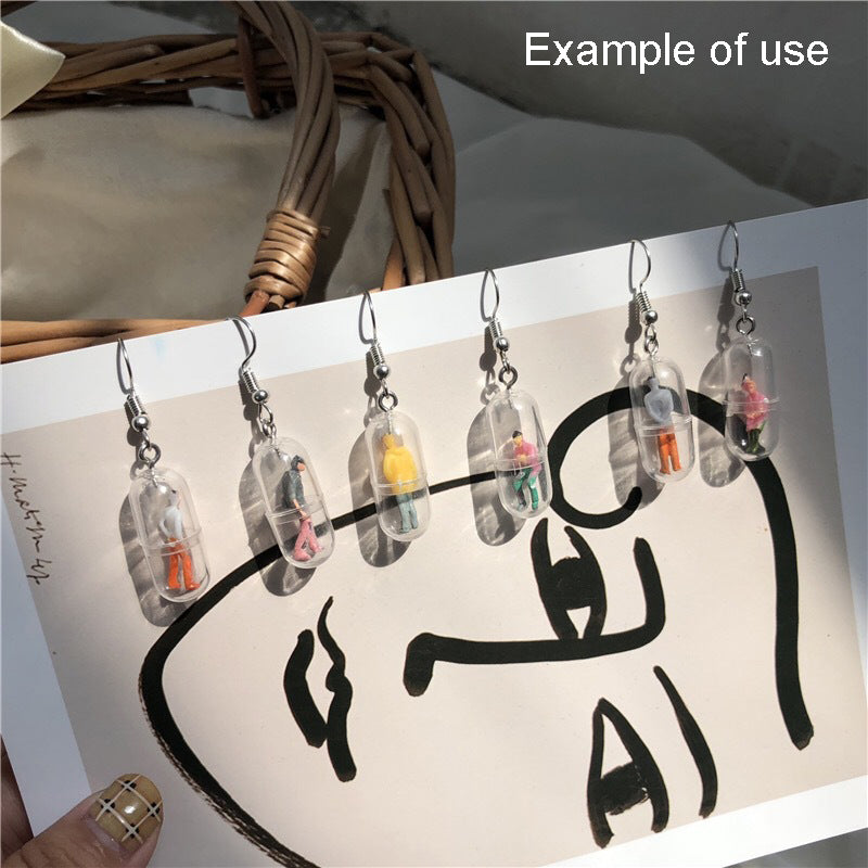 10Pcs 28*11mm, Random Style Plastic Capsule Tiny People Pendant Walking Man Standing Man Designed Charms for Jewelry Accessories DIY Craft Supplies Key Chain Decor