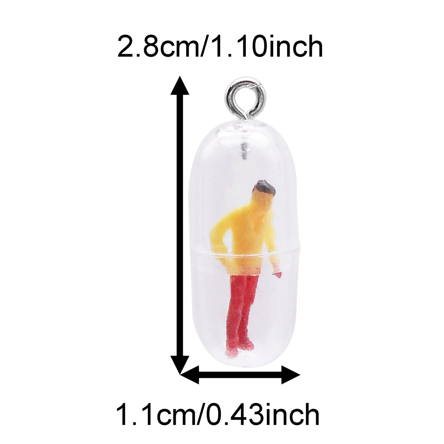 10Pcs 28*11mm, Random Style Plastic Capsule Tiny People Pendant Walking Man Standing Man Designed Charms for Jewelry Accessories DIY Craft Supplies Key Chain Decor