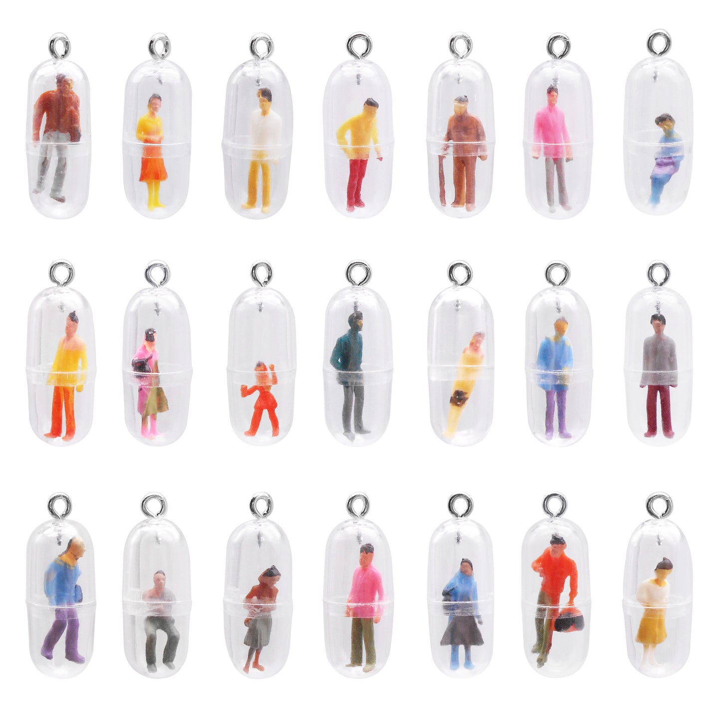 10Pcs 28*11mm, Random Style Plastic Capsule Tiny People Pendant Walking Man Standing Man Designed Charms for Jewelry Accessories DIY Craft Supplies Key Chain Decor