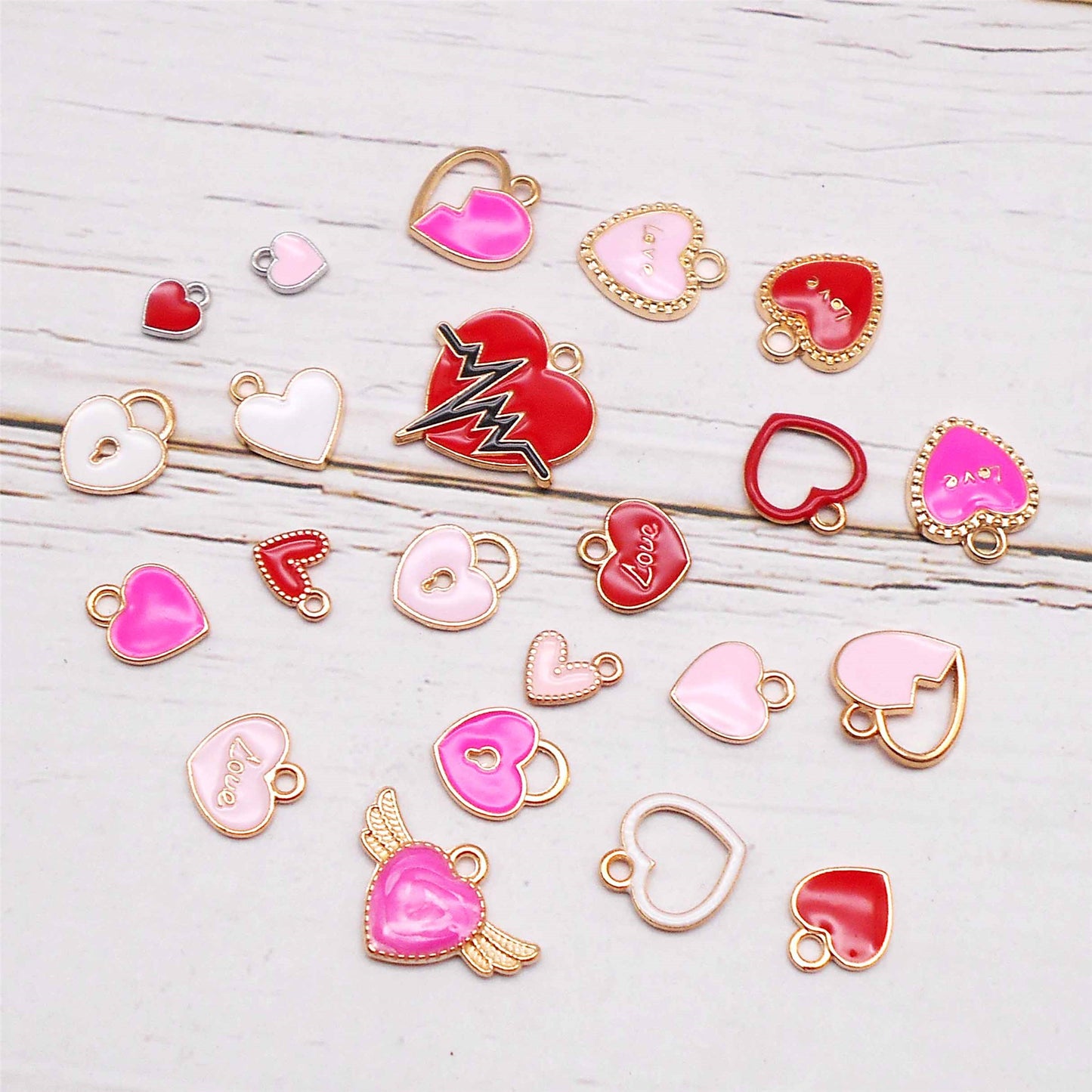 22Pcs Alloy Love Heart Charms Enamel Valentine Heart Pendant for Jewelry Making Findings Crafts Embellishment Keyring Bag Decor