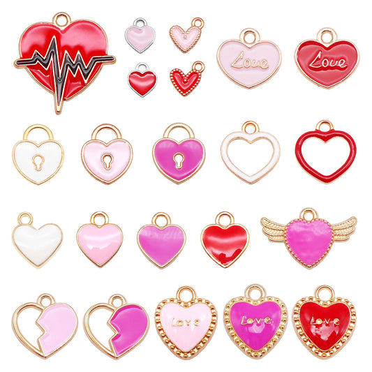 22/44Pcs Alloy Love Heart Charms Enamel Valentine Heart Pendant for Jewelry Making Findings Crafts Embellishment Keyring Bag Decor