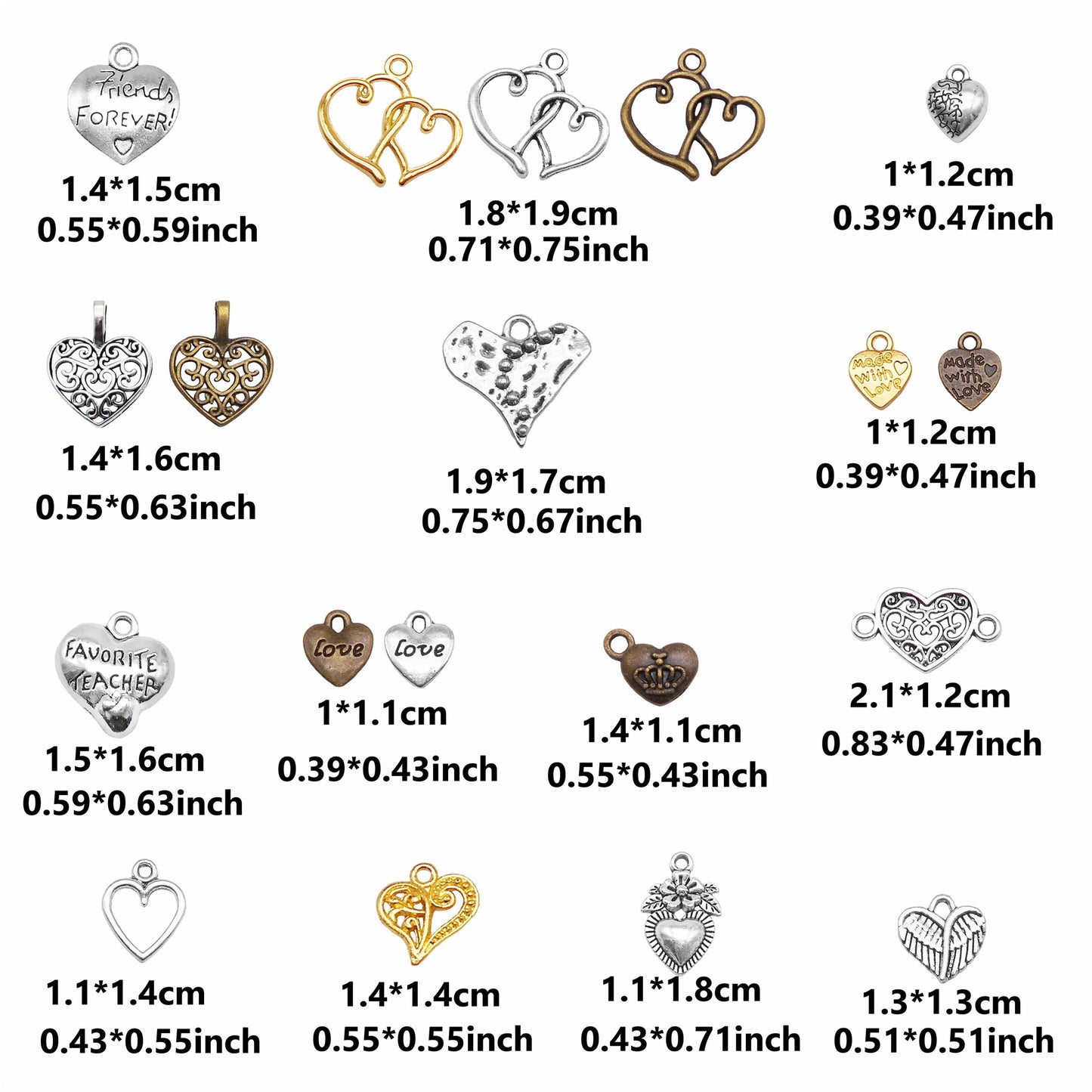 19Pcs Valentine Love Heart Pendant Charms Alloy for Jewelry Making Findings Necklace Bracelet Earring Decoration Crafts Supplies Key Chain Dangle Accessories