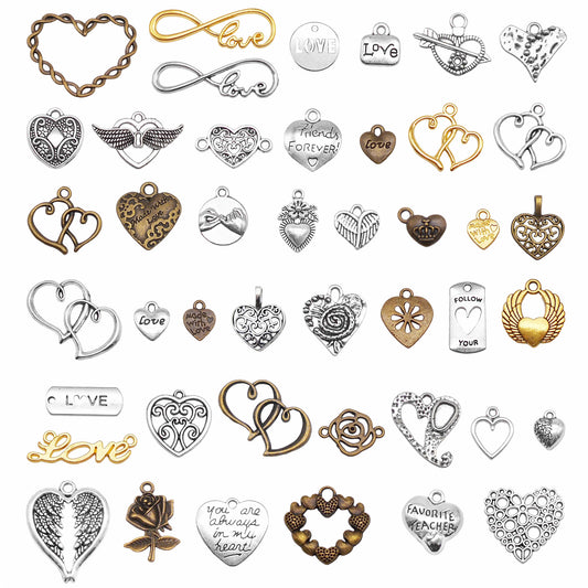 44Pcs Alloy Heart Charms Valentine Theme Love Heart Pendants for Jewelry Accessories DIY Crafts Decor Keychain Decoration Hair Making