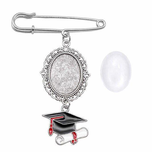 1 Piece 80*57mm Alloy Doctoral Cap Dangle Charms, Antiqued Silver Color Brooches with Graduation Photo Setting Pendant Tray, Bachelor's Uniform Decoration Pins, Graduation Gifts for Friends