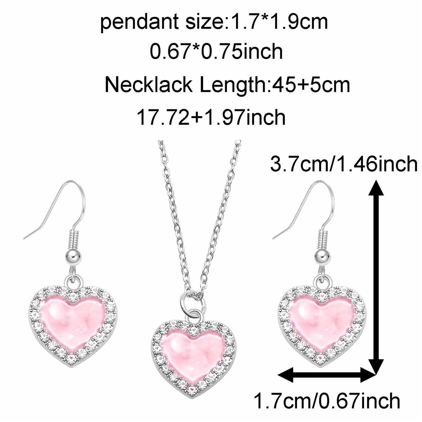 Valentine's Day Jewelry Set for Women - Zircon Heart Dangle Necklace & Earrings with Crystal Rhinestones, Alloy Chic Jewelry, Anniversary Birthday Gifts for Her