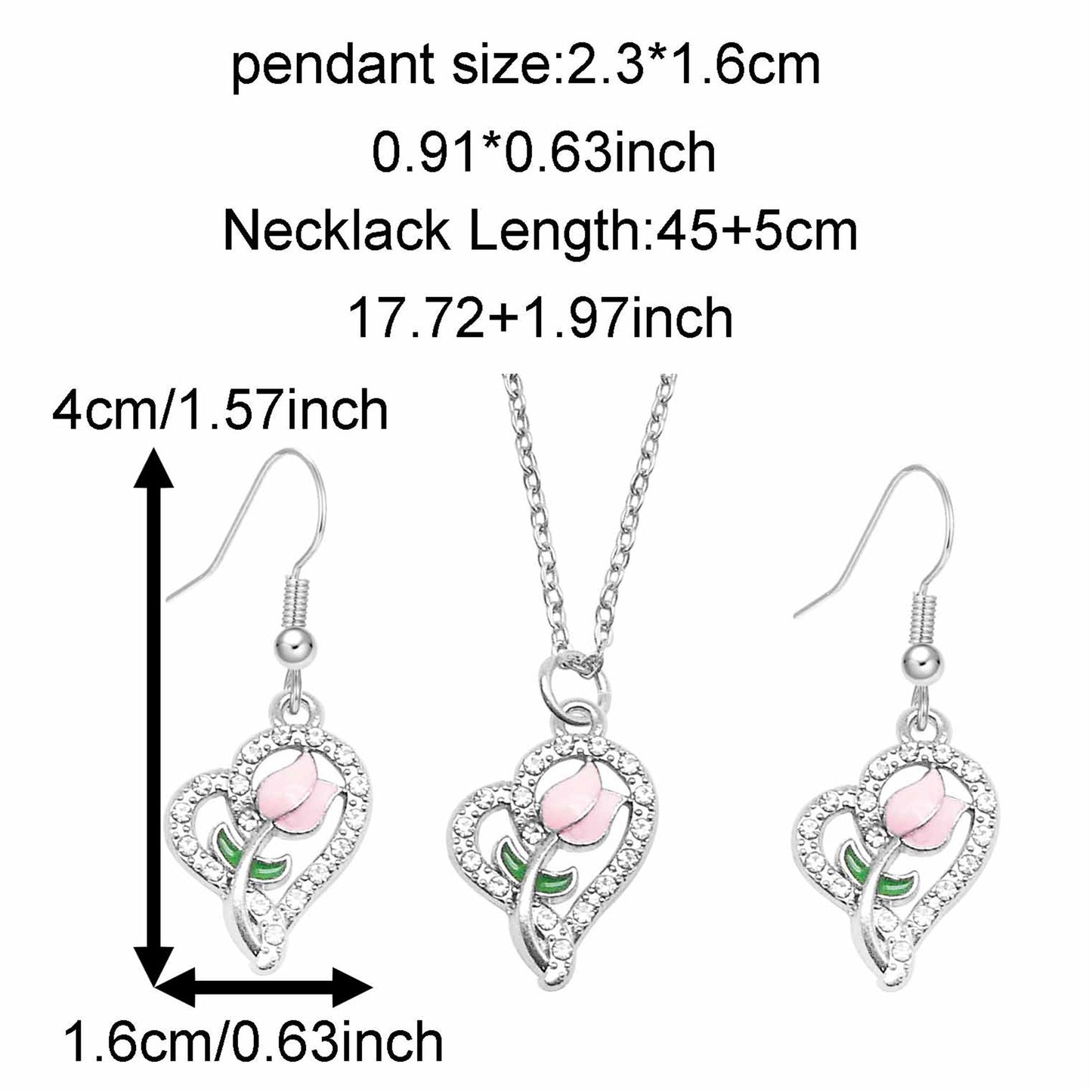 Valentine's Day Jewelry Set for Women - Zircon Heart Dangle Necklace & Earrings with Crystal Rhinestones, Alloy Chic Jewelry, Anniversary Birthday Gifts for Her