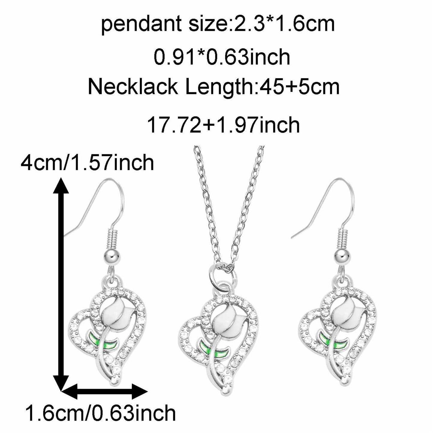 Valentine's Day Jewelry Set for Women - Zircon Heart Dangle Necklace & Earrings with Crystal Rhinestones, Alloy Chic Jewelry, Anniversary Birthday Gifts for Her