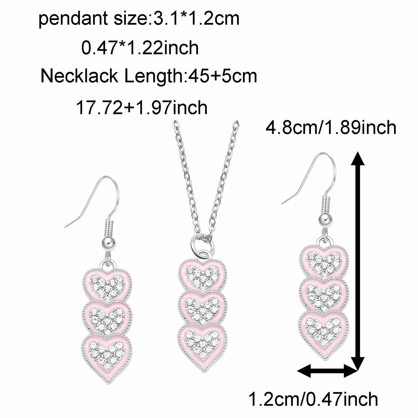 Valentine's Day Jewelry Set for Women - Zircon Heart Dangle Necklace & Earrings with Crystal Rhinestones, Alloy Chic Jewelry, Anniversary Birthday Gifts for Her