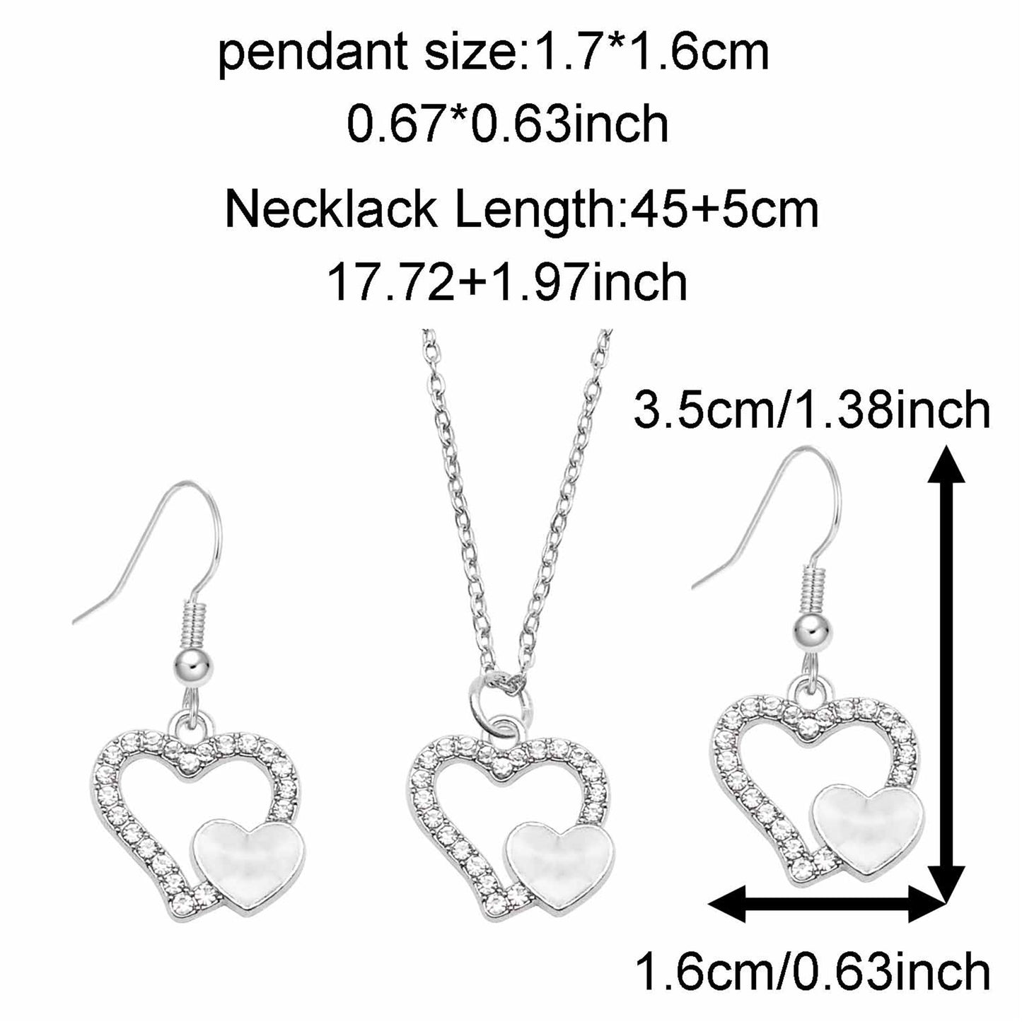 Valentine's Day Jewelry Set for Women - Zircon Heart Dangle Necklace & Earrings with Crystal Rhinestones, Alloy Chic Jewelry, Anniversary Birthday Gifts for Her