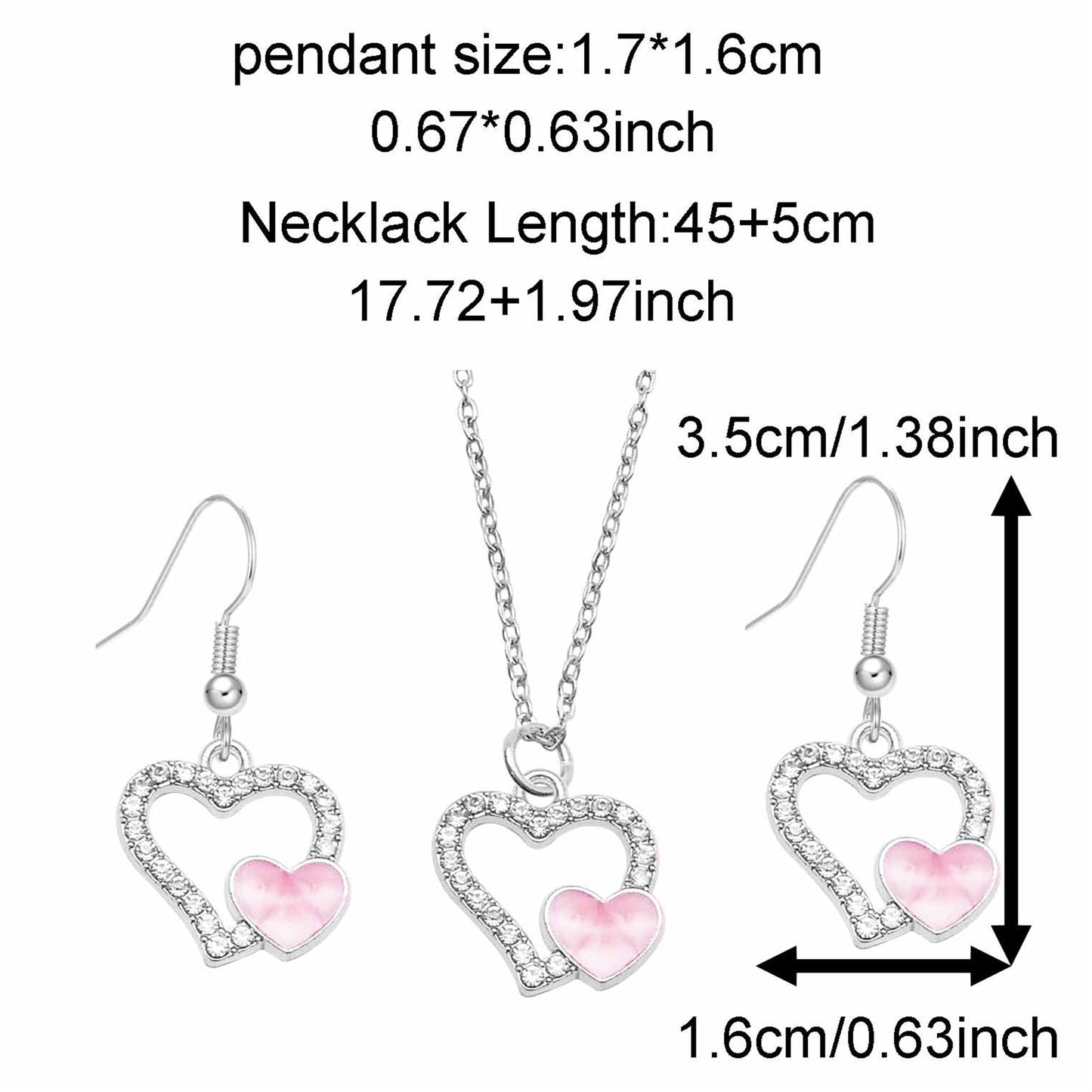 Valentine's Day Jewelry Set for Women - Zircon Heart Dangle Necklace & Earrings with Crystal Rhinestones, Alloy Chic Jewelry, Anniversary Birthday Gifts for Her