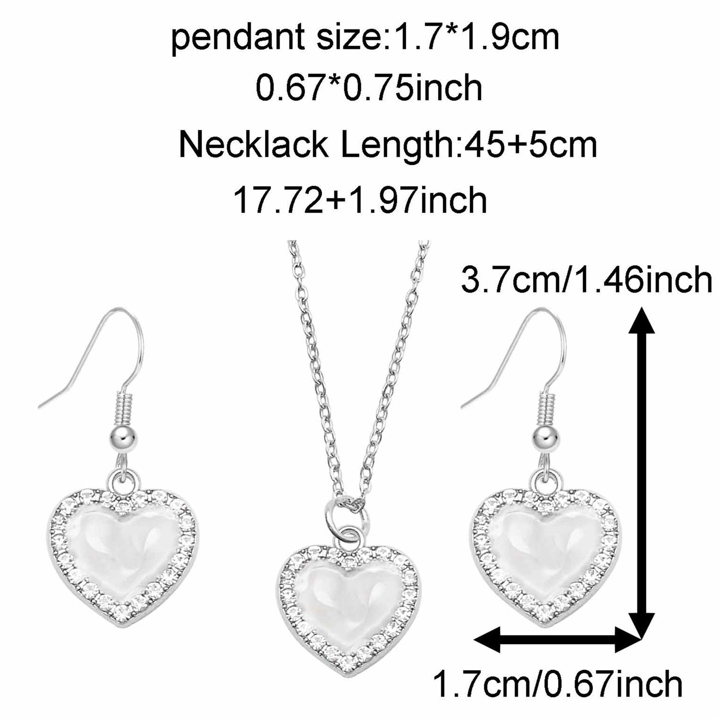 Valentine's Day Jewelry Set for Women - Zircon Heart Dangle Necklace & Earrings with Crystal Rhinestones, Alloy Chic Jewelry, Anniversary Birthday Gifts for Her