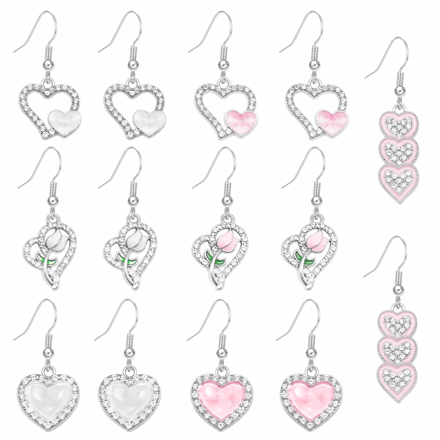 Valentine's Day Jewelry Set for Women - Zircon Heart Dangle Necklace & Earrings with Crystal Rhinestones, Alloy Chic Jewelry, Anniversary Birthday Gifts for Her