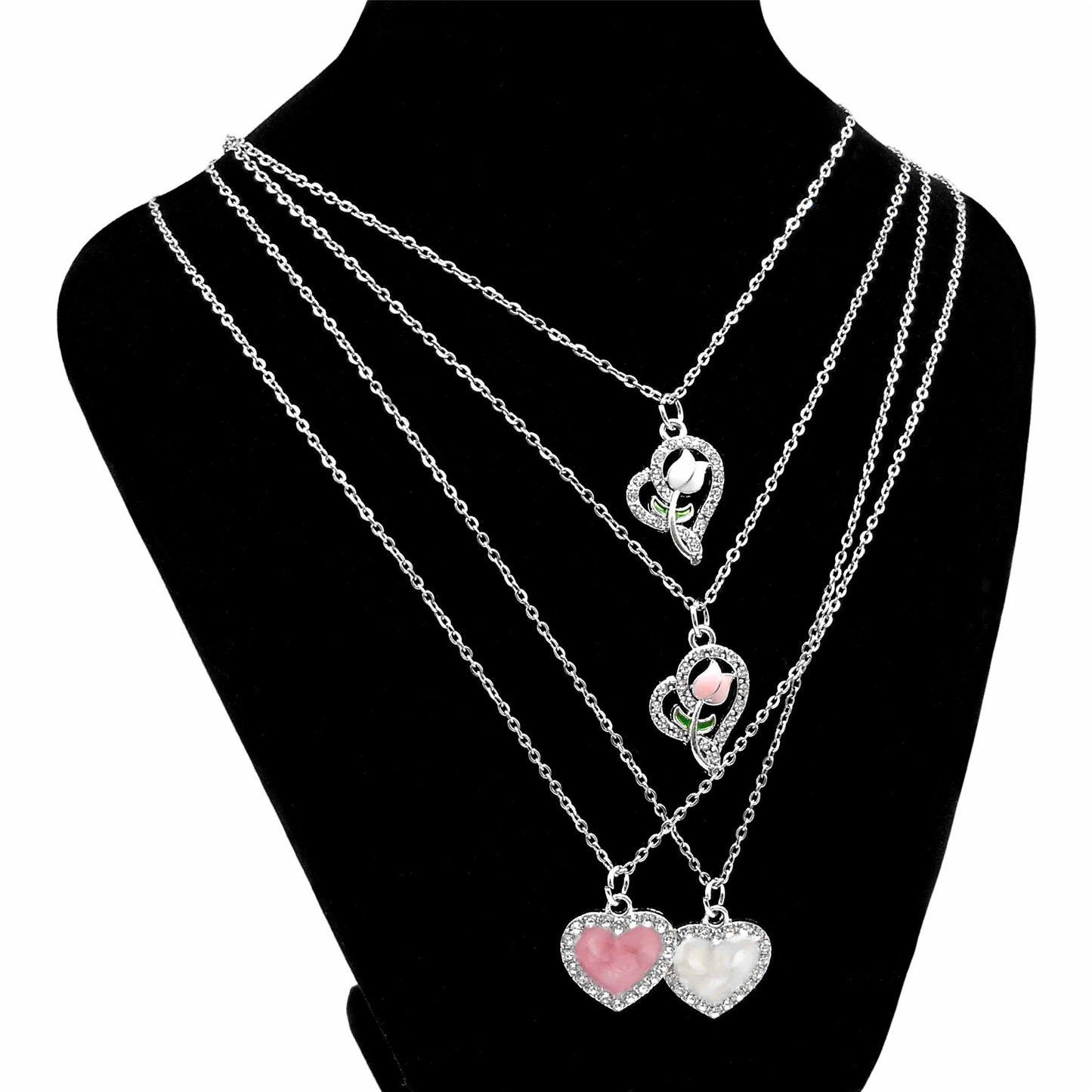 Valentine's Day Jewelry Set for Women - Zircon Heart Dangle Necklace & Earrings with Crystal Rhinestones, Alloy Chic Jewelry, Anniversary Birthday Gifts for Her