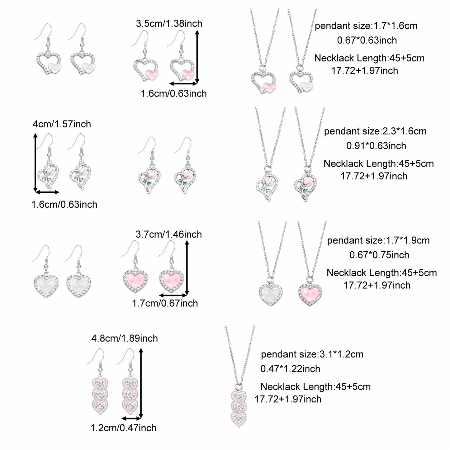 Valentine's Day Jewelry Set for Women - Zircon Heart Dangle Necklace & Earrings with Crystal Rhinestones, Alloy Chic Jewelry, Anniversary Birthday Gifts for Her