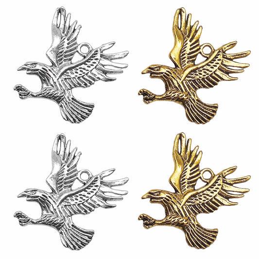 12PCS 41*41mm Antique Gold & Silver Eagle Charms Alloy Western Cowboy Pendants for Jewelry Necklace Bracelet Earrings Making DIY Craft Supplies Keychain Decor