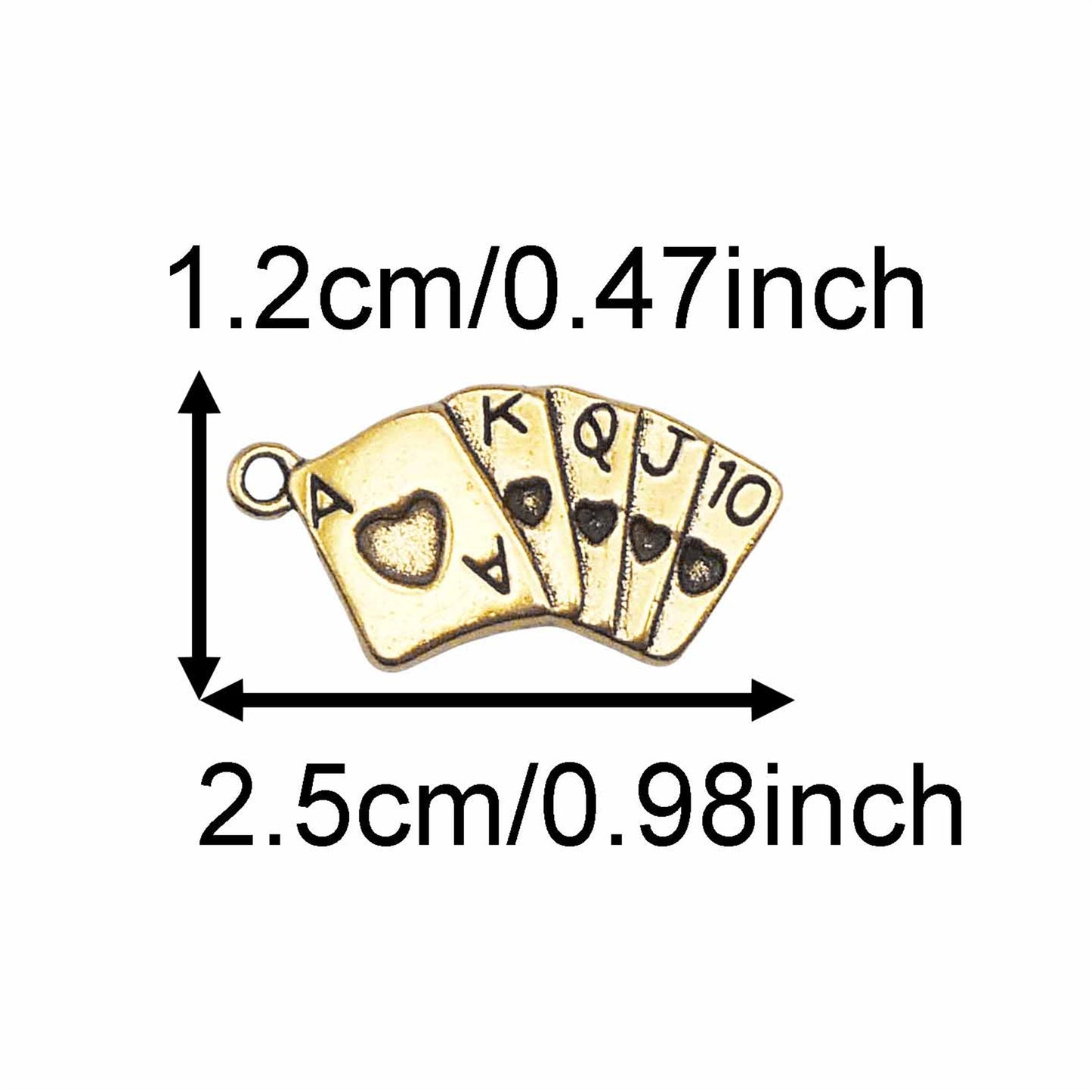 12PCS 12*25mm Retro Gold & Silver Lucky Poker Charms '10JQKA' Royal Flush Designed Alloy Pendant for Jewelry Making, DIY Crafts Supplies, Keyring Decoration